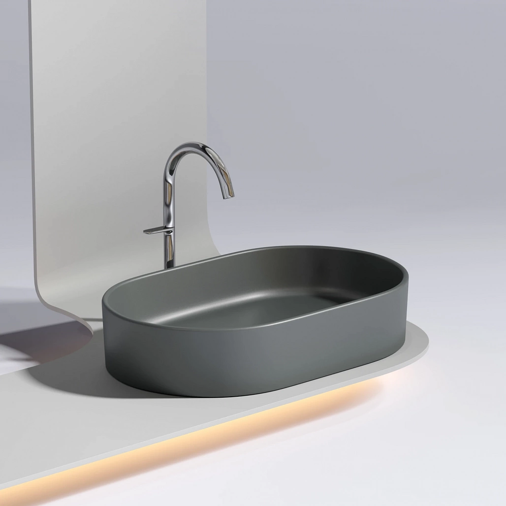 Раковина накладная Ceramicanova Элемент / Element 60,8x38,5x12,2 без перелива, овальная, темный антрацит матовый — РАК010108 — фото 6