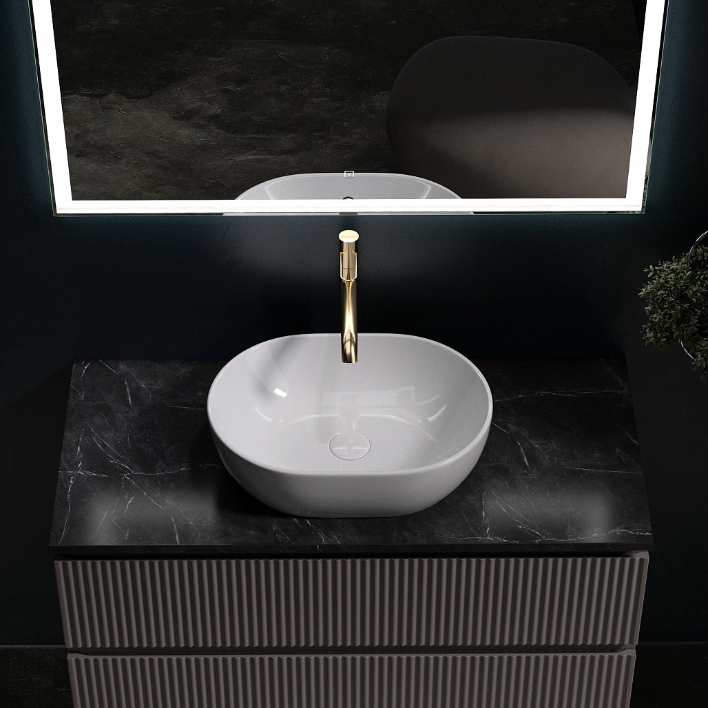 Тумба под столешницу Sancos Сноб Р / Snob R 99,5x44,5x50 подвесная, белый матовый / bianco, столешница с отверстием под смеситель, черное небо / black sky — МЕБ009492 — фото 7