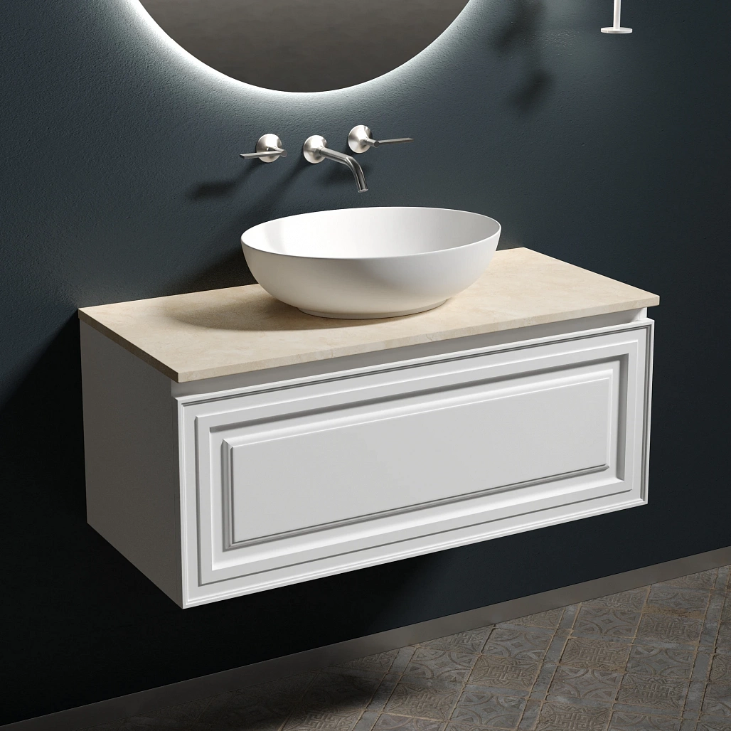 Тумба под столешницу Sancos Самая / Very 99,5x44,5x40,6 подвесная, белый матовый / bianco, столешница без отверстия под смеситель, креман / kreman — МЕБ009502 — фото 2