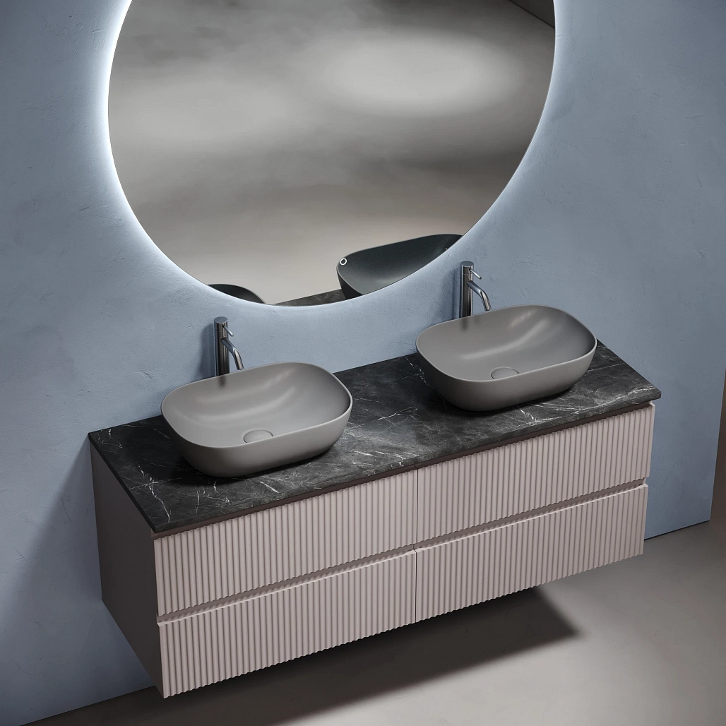Тумба под столешницу Sancos Сноб Р / Snob R 69x44,5x50 подвесная, пыльная роза / doha soft, столешница 140 см, с отверстием под смеситель, черное небо / black sky — МЕБ009847 — фото 3