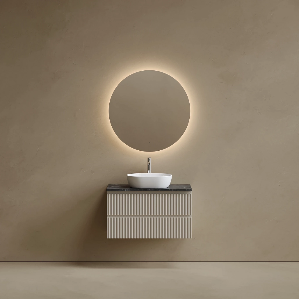 Тумба под столешницу Sancos Сноб Р / Snob R 89x44,5x50 подвесная, бежевый матовый / beige soft, столешница с отверстием под смеситель, черное небо / black sky — МЕБ009811 — фото 2