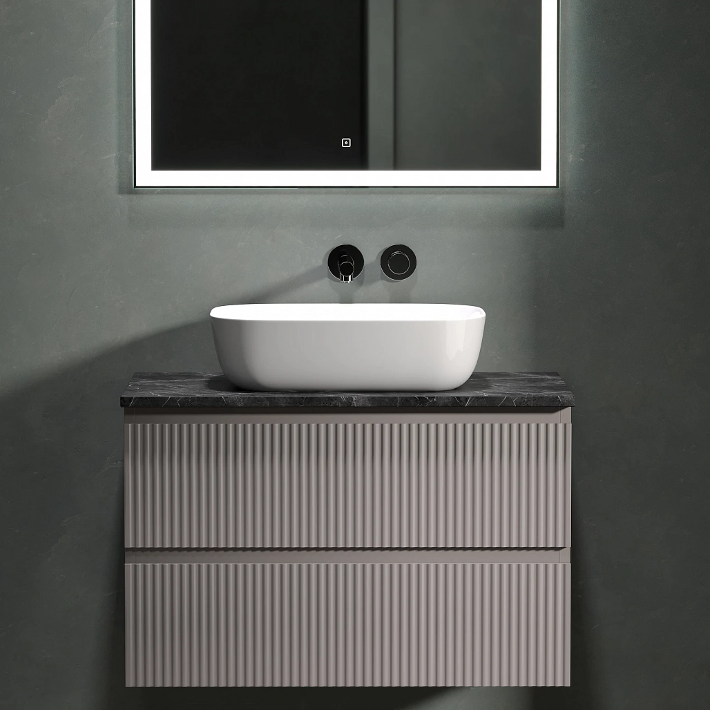 Тумба под столешницу Sancos Сноб Р / Snob R 79x44,5x50 подвесная, пыльная роза / doha soft, столешница без отверстия под смеситель, черное небо / black sky — МЕБ009758 — фото 3