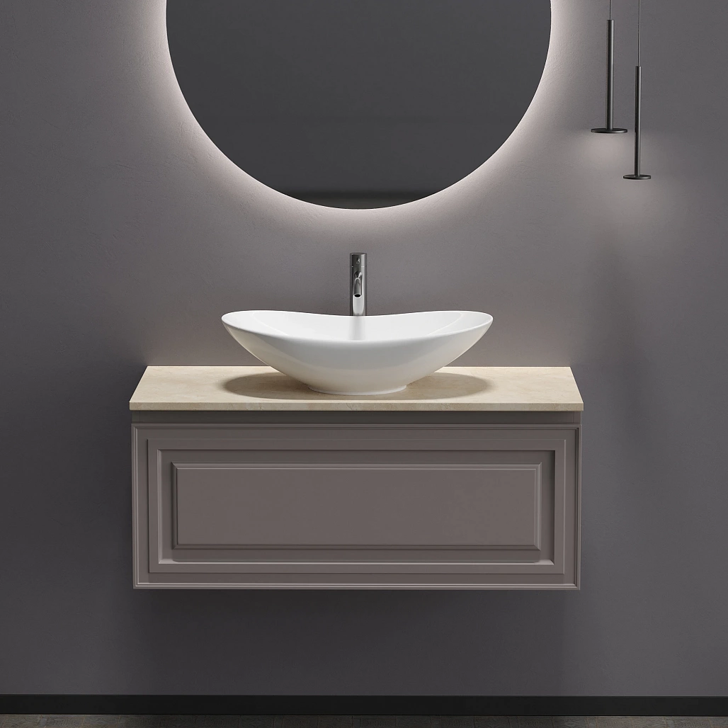 Тумба под столешницу Sancos Самая / Very 99,5x44,5x40,6 подвесная, пыльная роза / doha soft, столешница с отверстием под смеситель, креман / kreman — МЕБ009646 — фото 3