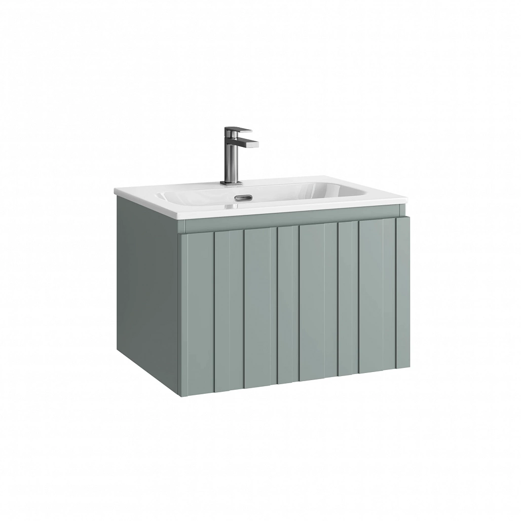Тумба под раковину Sancos Ламель / Lamel 59x44,5x40,6 подвесная, один ящик, серо-зелёный — МЕБ008957 — фото 1