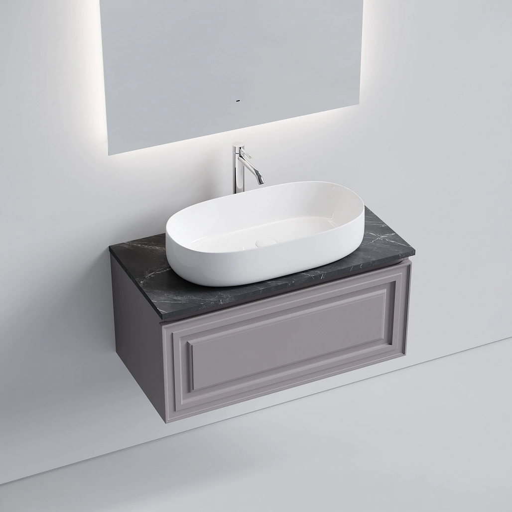 Тумба под столешницу Sancos Самая / Very 89x44,5x40,6 подвесная, пыльная роза / doha soft, столешница с отверстием под смеситель, черное небо / black sky — МЕБ009743 — фото 3