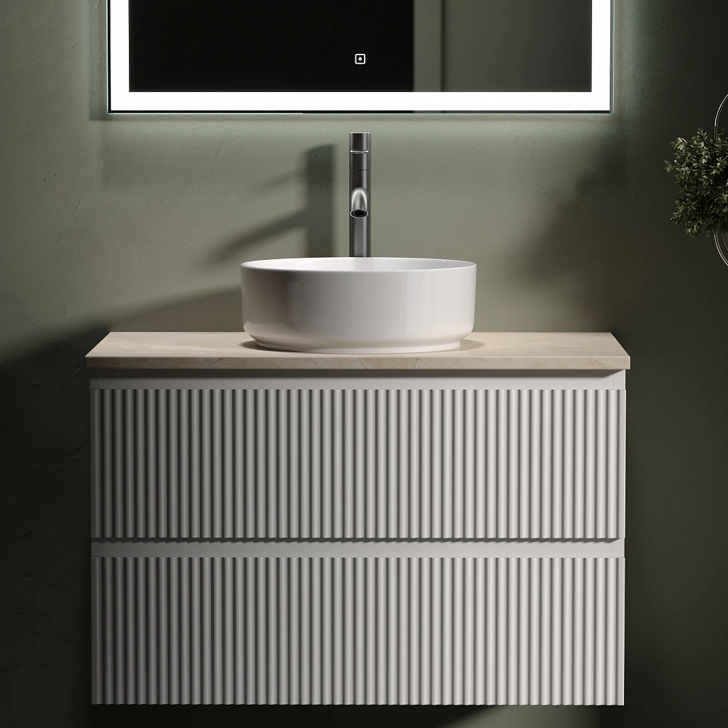 Тумба под столешницу Sancos Сноб Р / Snob R 79x44,5x50 подвесная, белый матовый / bianco, столешница с отверстием под смеситель, креман / kreman — МЕБ009754 — фото 3