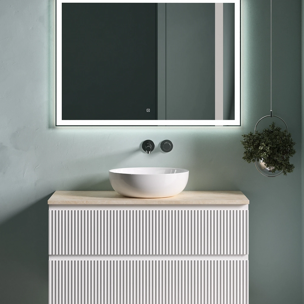 Тумба под столешницу Sancos Сноб Р / Snob R 99,5x44,5x50 подвесная, пыльная роза / doha soft, столешница без отверстия под смеситель, креман / kreman — МЕБ009756 — фото 2