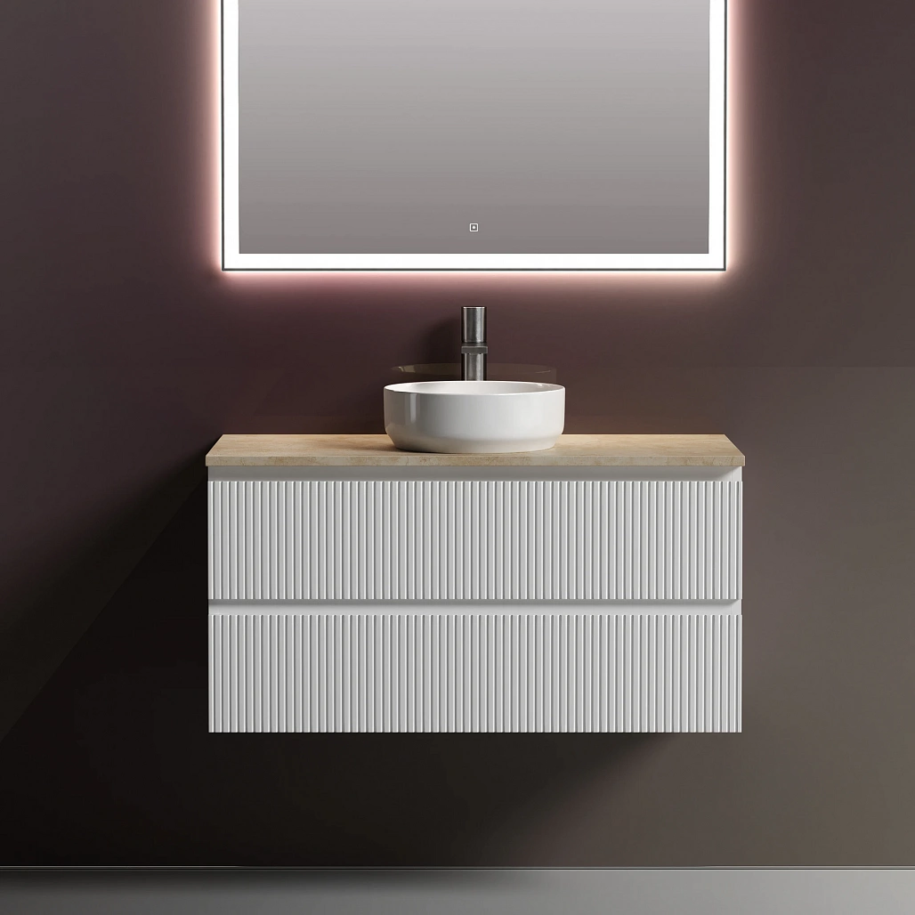 Тумба под столешницу Sancos Сноб T / Snob T 99,5x44,5x50 подвесная, белый матовый / bianco, столешница с отверстием под смеситель, креман / kreman — МЕБ009496 — фото 3