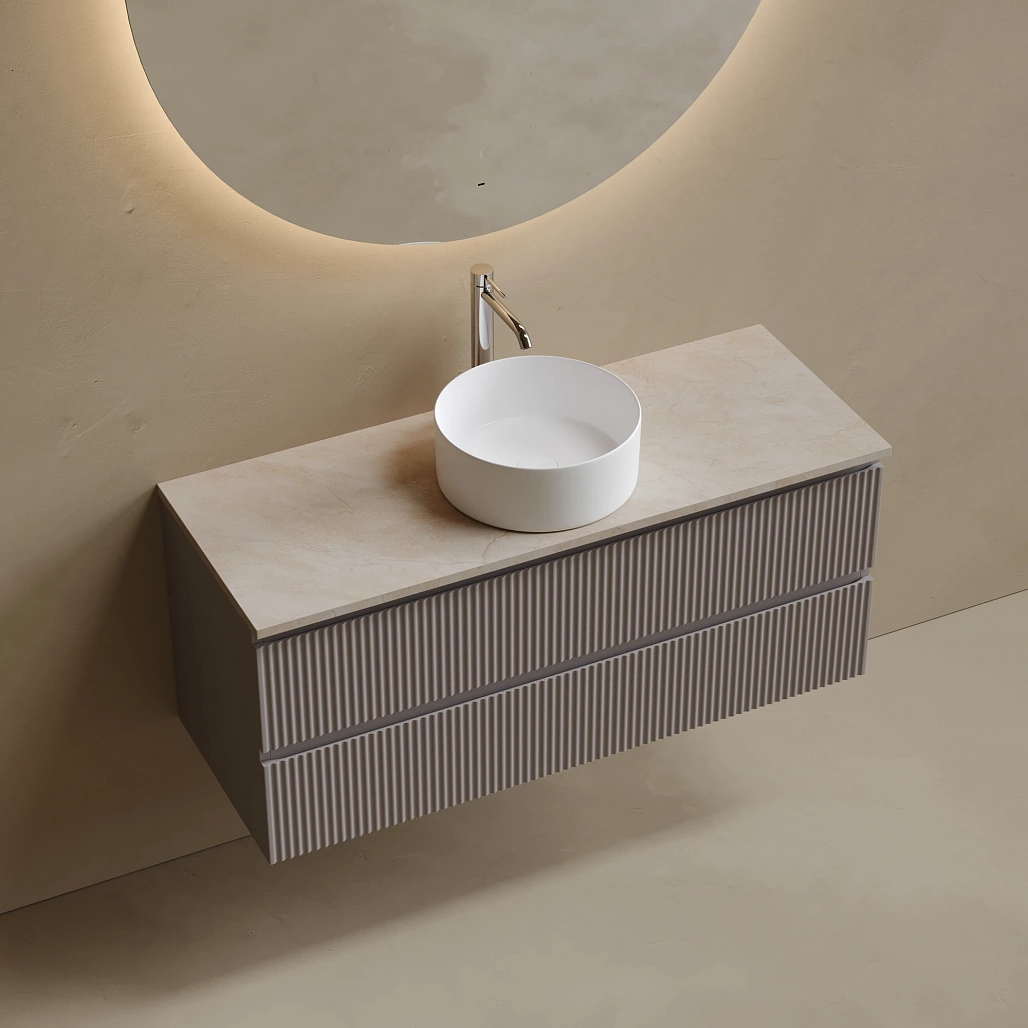 Тумба под столешницу Sancos Сноб Р / Snob R 119,5x44,5x50 подвесная, пыльная роза / doha soft, столешница с отверстием под смеситель, креман / kreman — МЕБ009838 — фото 3
