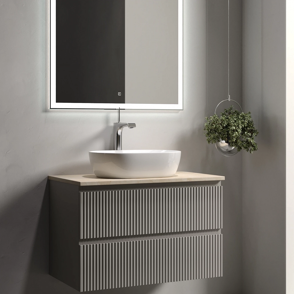 Тумба под столешницу Sancos Сноб Р / Snob R 79x44,5x50 подвесная, бежевый матовый / beige soft, столешница с отверстием под смеситель, креман / kreman — МЕБ009748 — фото 5