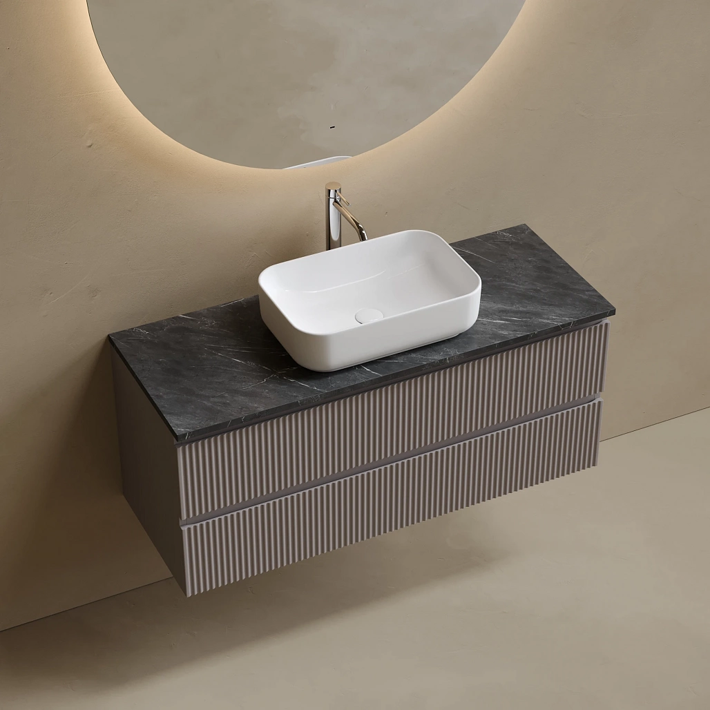 Тумба под столешницу Sancos Сноб Р / Snob R 119,5x44,5x50 подвесная, пыльная роза / doha soft, столешница с отверстием под смеситель, черное небо / black sky — МЕБ009839 — фото 3