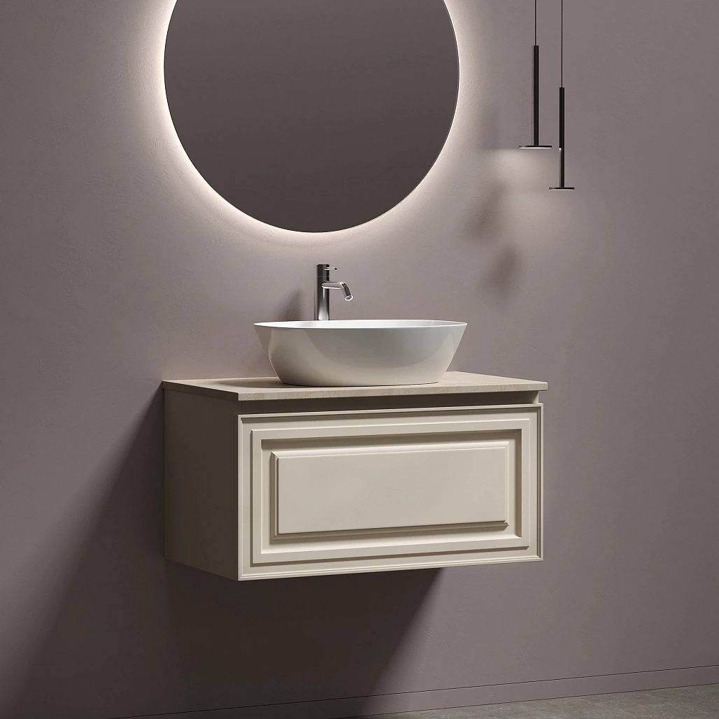 Тумба под столешницу Sancos Самая / Very 79x44,5x40,6 подвесная, бежевый матовый / beige soft, столешница с отверстием под смеситель, креман / kreman — МЕБ009970 — фото 3