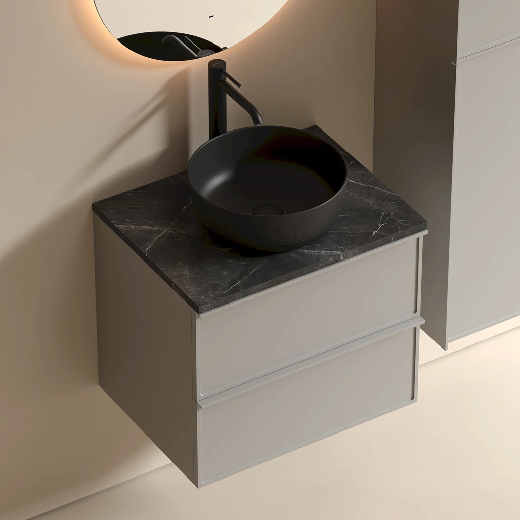 Тумба под столешницу Sancos Вельта / Velta 59x44,5x50 подвесная, тёплый серый, столешница с отверстием под смеситель, черное небо / black sky — МЕБ009961 — фото 2