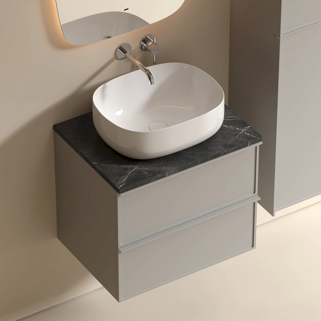 Тумба под столешницу Sancos Вельта / Velta 59x44,5x50 подвесная, тёплый серый, столешница без отверстия под смеситель, черное небо / black sky — МЕБ009960 — фото 2