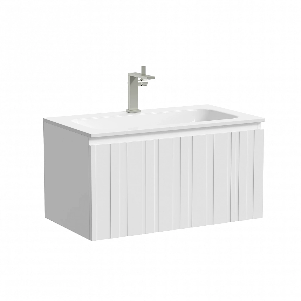 Тумба под раковину Sancos Ламель / Lamel 79x44,5x40,6 подвесная, один ящик, белый матовый / bianco — МЕБ008965 — фото 1