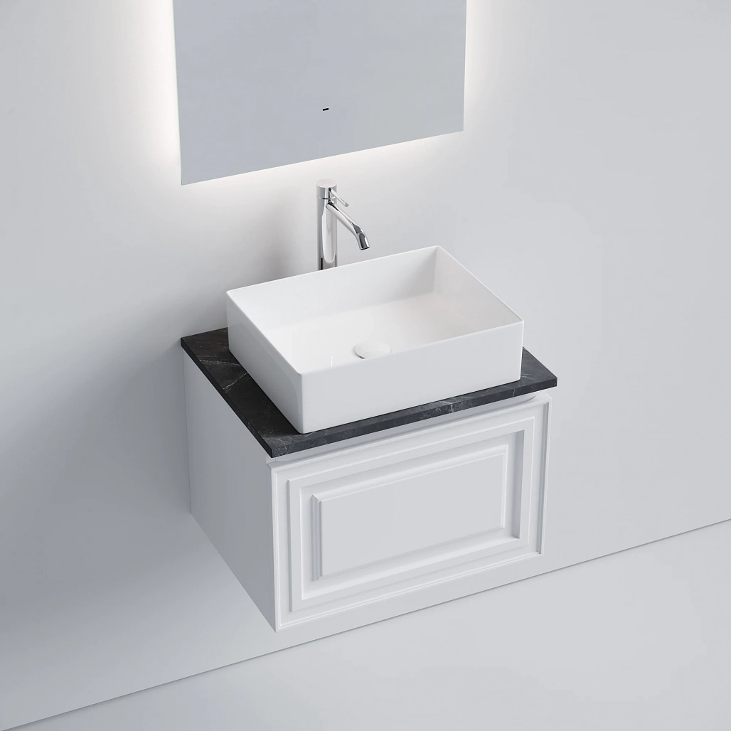 Тумба под столешницу Sancos Самая / Very 59x44,5x40,6 подвесная, белый матовый / bianco, столешница с отверстием под смеситель, черное небо / black sky — МЕБ009655 — фото 3