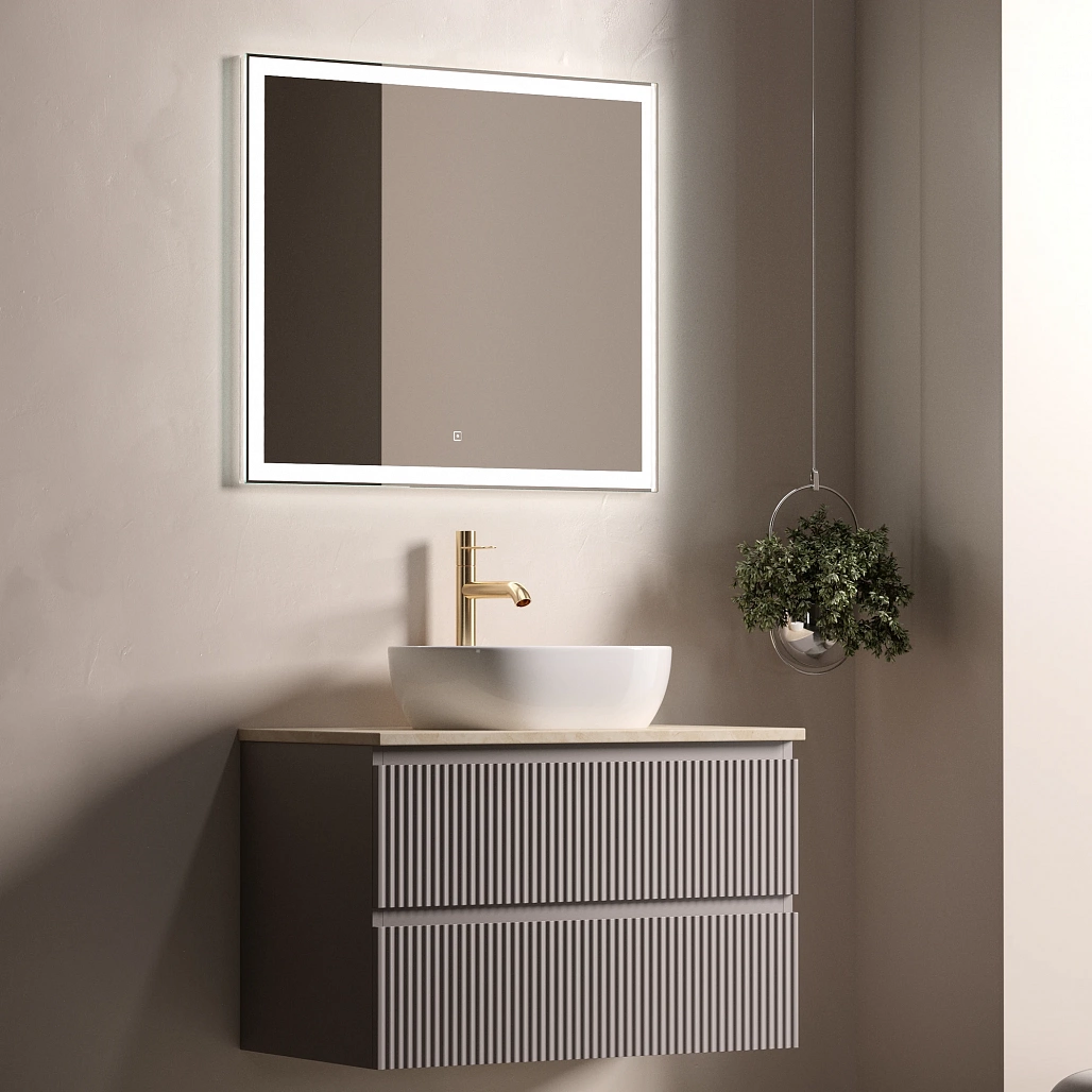 Тумба под столешницу Sancos Сноб Р / Snob R 79x44,5x50 подвесная, пыльная роза / doha soft, столешница с отверстием под смеситель, креман / kreman — МЕБ009760 — фото 4