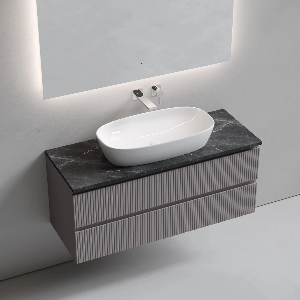 Тумба под столешницу Sancos Сноб T / Snob T 119,5x44,5x50 подвесная, пыльная роза / doha soft, столешница без отверстия под смеситель, черное небо / black sky — МЕБ009929 — фото 3