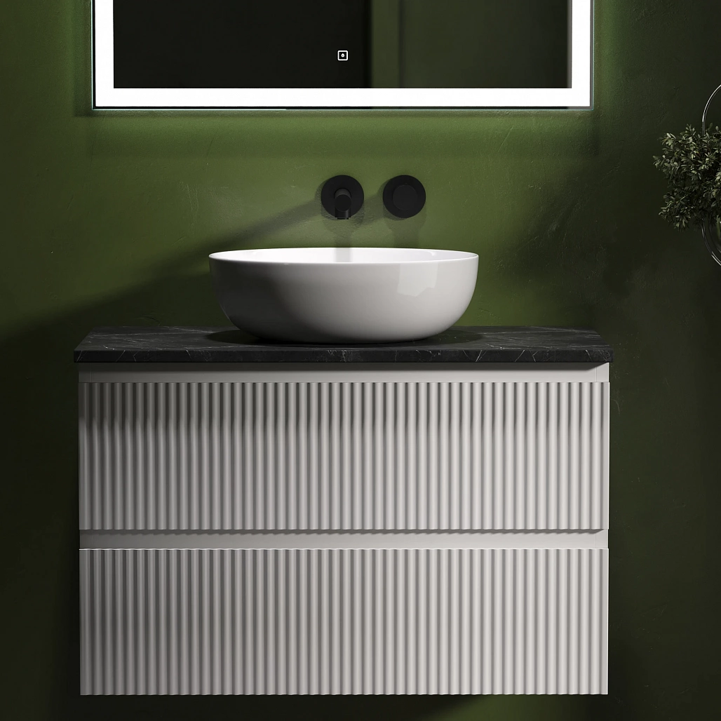 Тумба под столешницу Sancos Сноб Р / Snob R 79x44,5x50 подвесная, белый матовый / bianco, столешница без отверстия под смеситель, черное небо / black sky — МЕБ009489 — фото 2