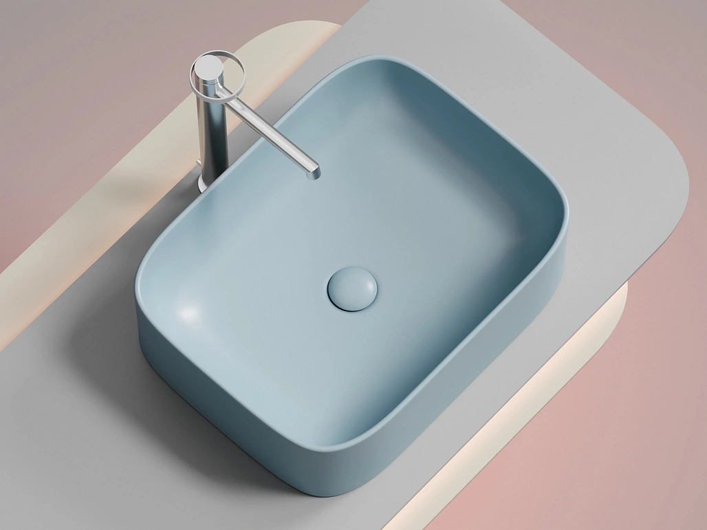 Раковина накладная Ceramicanova Элемент / Element 50,5x38x15 без перелива, прямоугольная, голубой матовый — РАК010121 — фото 3