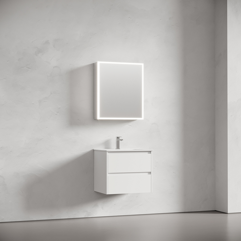 Зеркальный шкаф Sancos Реформа / Evoke 60x70 светодиодная подсветка, корпус из алюминия, розетка 220V, разъемы USB и Type-C, бесконтактное управление, серый — МЕБ010325 — фото 2