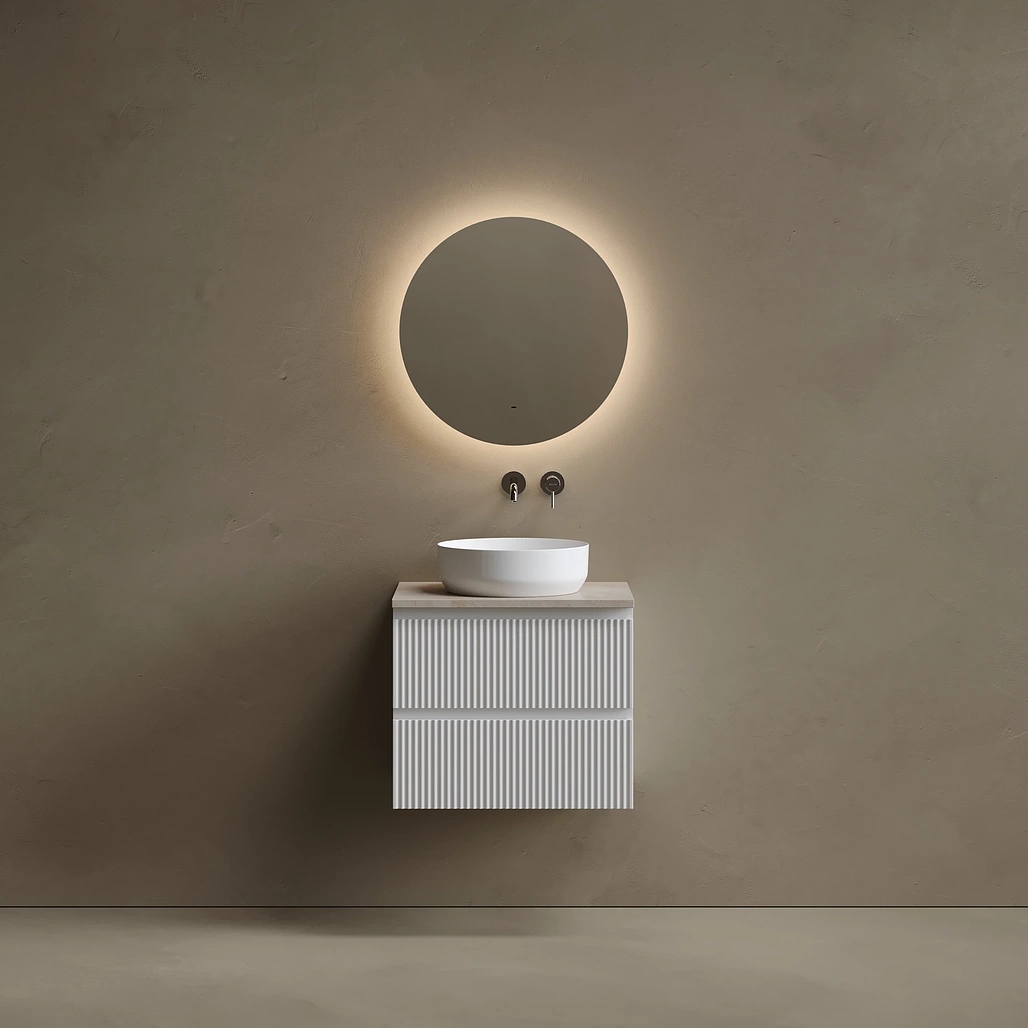 Тумба под столешницу Sancos Сноб Р / Snob R 59x44,5x50 подвесная, бежевый матовый / beige soft, столешница без отверстия под смеситель, креман / kreman — МЕБ009768 — фото 2