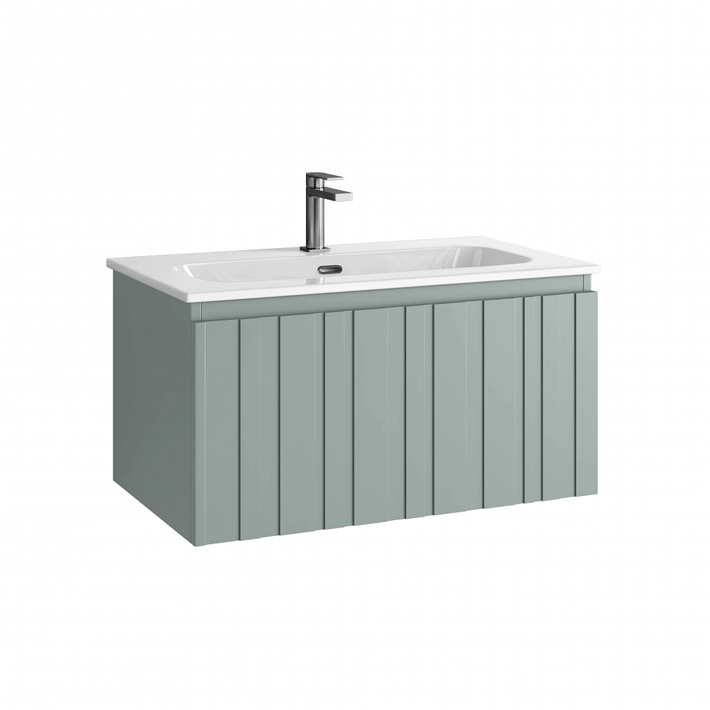 Тумба под раковину Sancos Ламель / Lamel 79x44,5x40,6 подвесная, один ящик, серо-зелёный — МЕБ008958 — фото 1