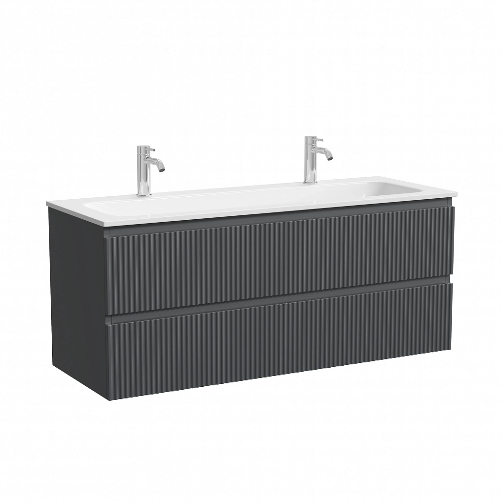 Тумба под раковину Sancos Сноб Р / Snob R 119,5x44,5x50 подвесная, два ящика, темный антрацит матовый — МЕБ009128 — фото 6