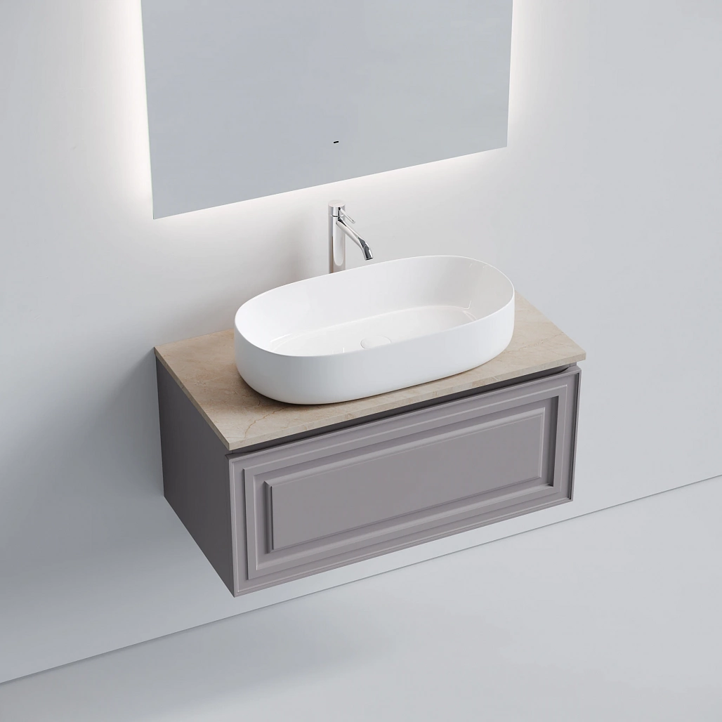 Тумба под столешницу Sancos Самая / Very 89x44,5x40,6 подвесная, пыльная роза / doha soft, столешница с отверстием под смеситель, креман / kreman — МЕБ009742 — фото 3