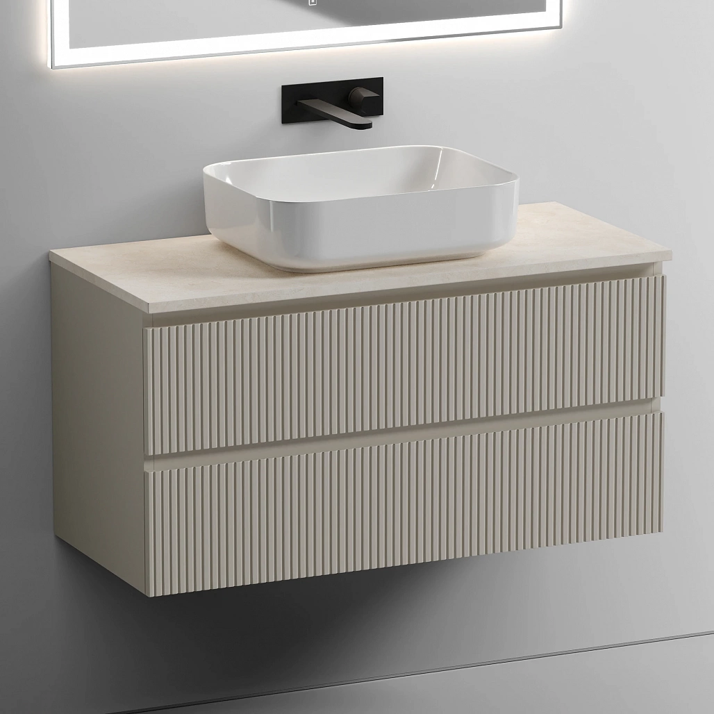 Тумба под столешницу Sancos Сноб T / Snob T 99,5x44,5x50 подвесная, белый матовый / bianco, столешница без отверстия под смеситель, креман / kreman — МЕБ009864 — фото 5