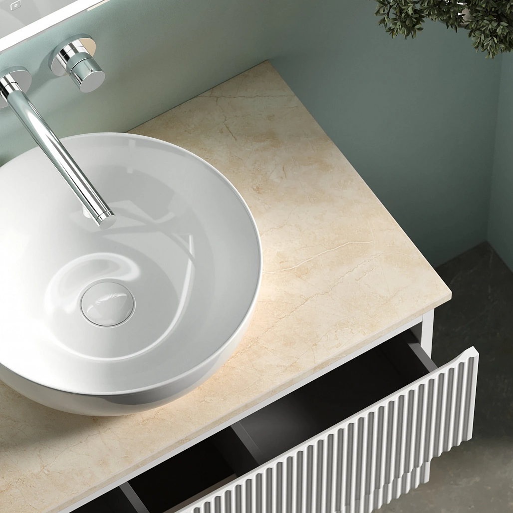 Тумба под столешницу Sancos Сноб Р / Snob R 79x44,5x50 подвесная, белый матовый / bianco, столешница без отверстия под смеситель, креман / kreman — МЕБ009752 — фото 9
