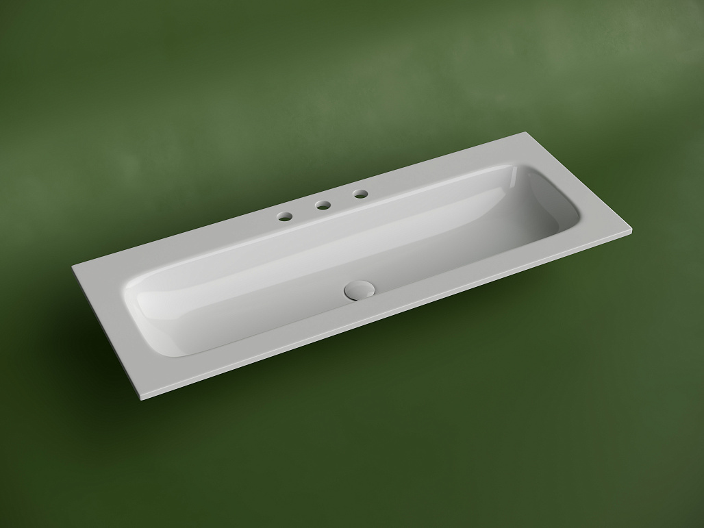 Раковина мебельная Ceramicanova Грация / Grace 121x45,7x13,7 без перелива, с тремя отверстиями под смеситель, прямоугольная, белый — РАК009999 — фото 2