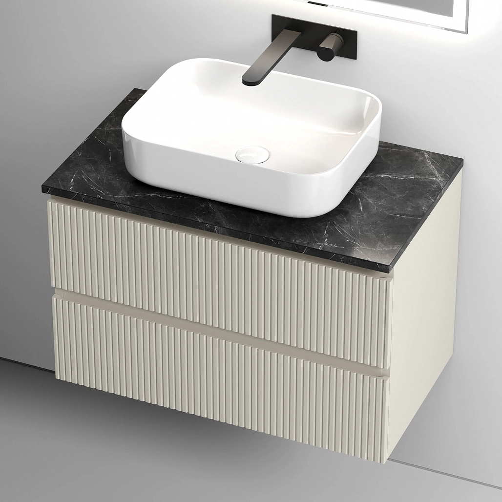 Тумба под столешницу Sancos Сноб T / Snob T 79x44,5x50 подвесная, бежевый матовый / beige soft, столешница без отверстия под смеситель, черное небо / black sky — МЕБ009861 — фото 6