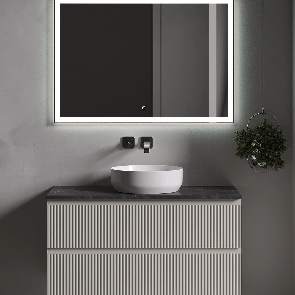 Тумба под столешницу Sancos Сноб Р / Snob R 99,5x44,5x50 подвесная, бежевый матовый / beige soft, столешница без отверстия под смеситель, черное небо / black sky — МЕБ009749 — фото 2