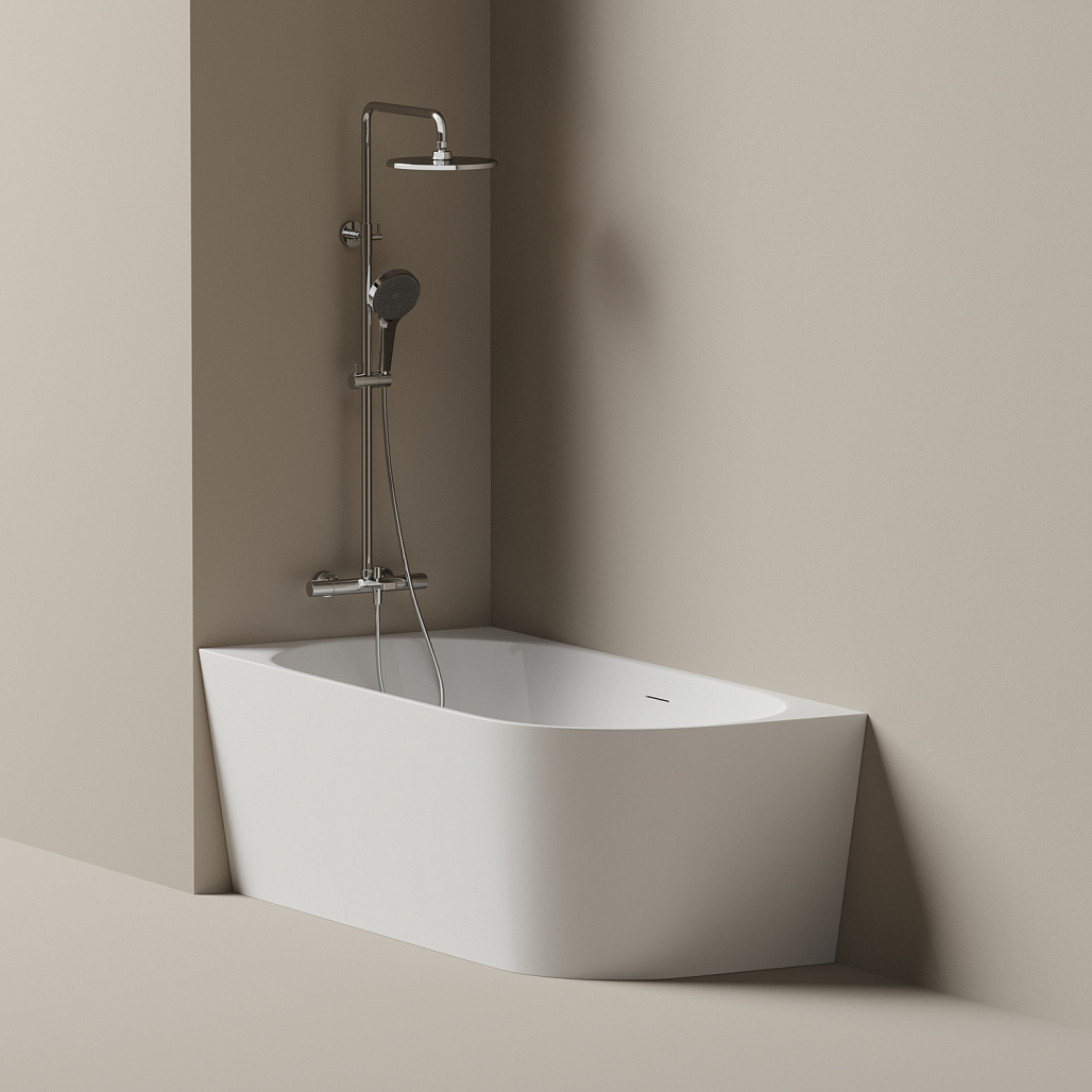 Ванна акриловая угловая Sancos Грань Л / Edge L FB23L 170x80x58 овальная, левая, с каркасом, со сливом-переливом, донным клапаном с системой "Клик - Клак", белый