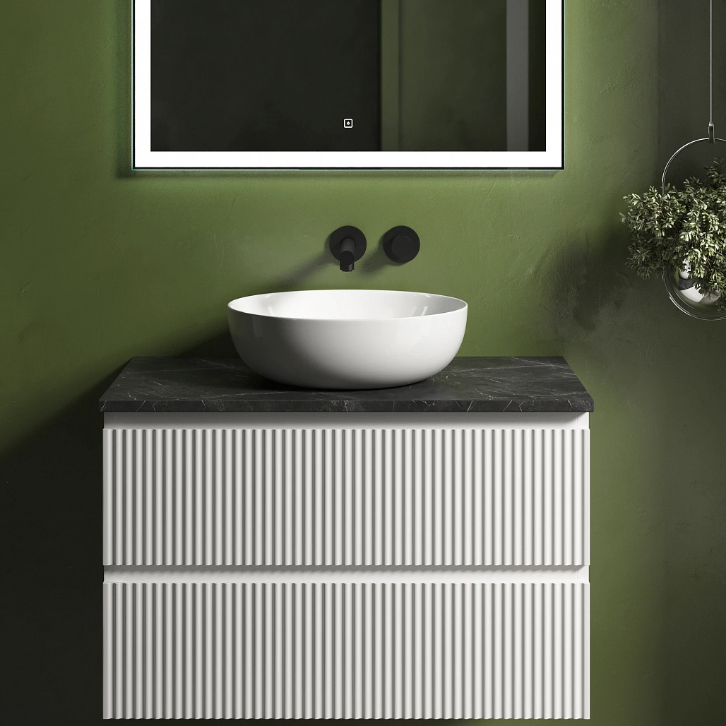 Тумба под столешницу Sancos Сноб Р / Snob R 79x44,5x50 подвесная, белый матовый / bianco, столешница без отверстия под смеситель, черное небо / black sky — МЕБ009489 — фото 3