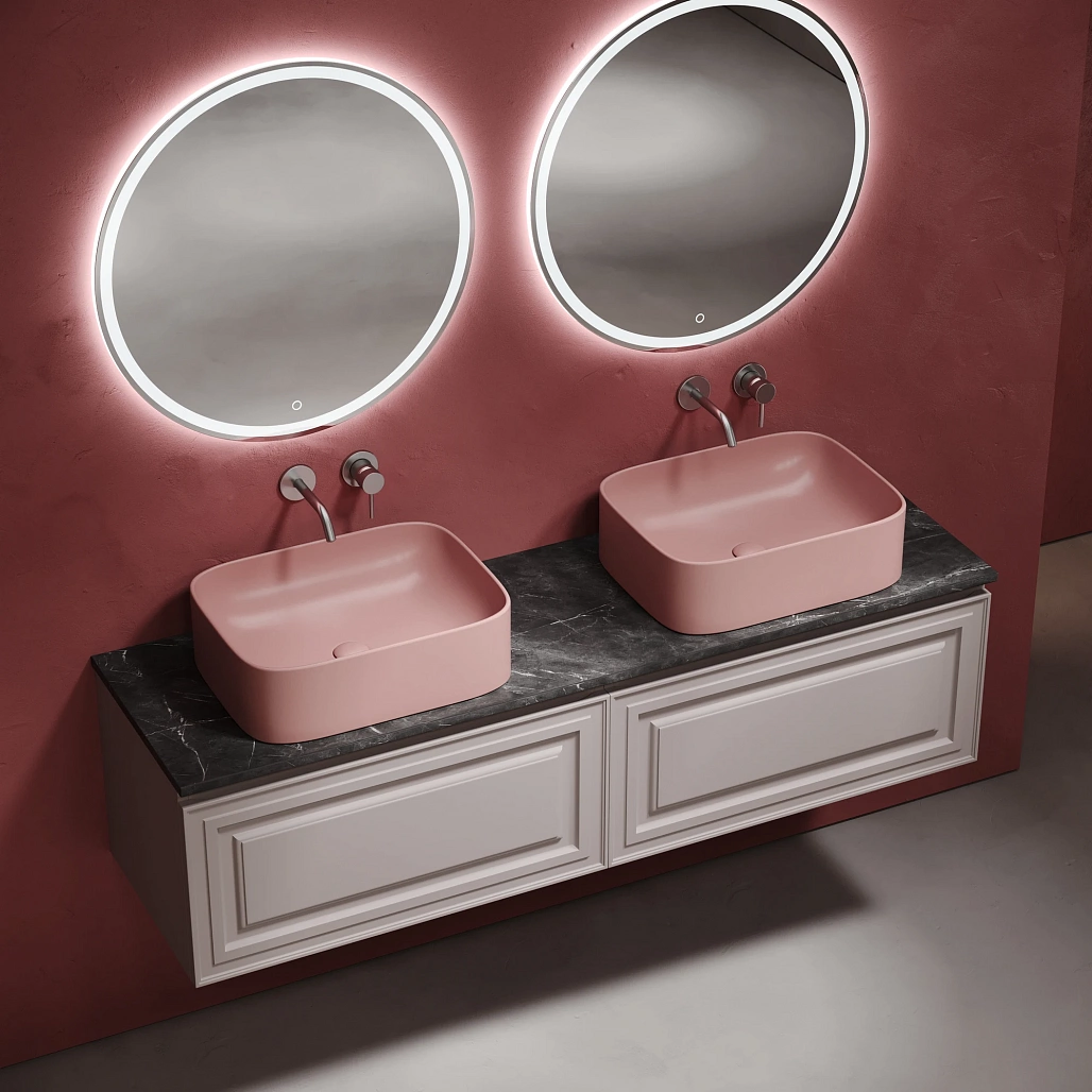 Тумба под столешницу Sancos Самая / Very 79x44,5x40,6 подвесная, пыльная роза / doha soft, столешница 160 см, без отверстия под смеситель, черное небо / black sky — МЕБ009737 — фото 6
