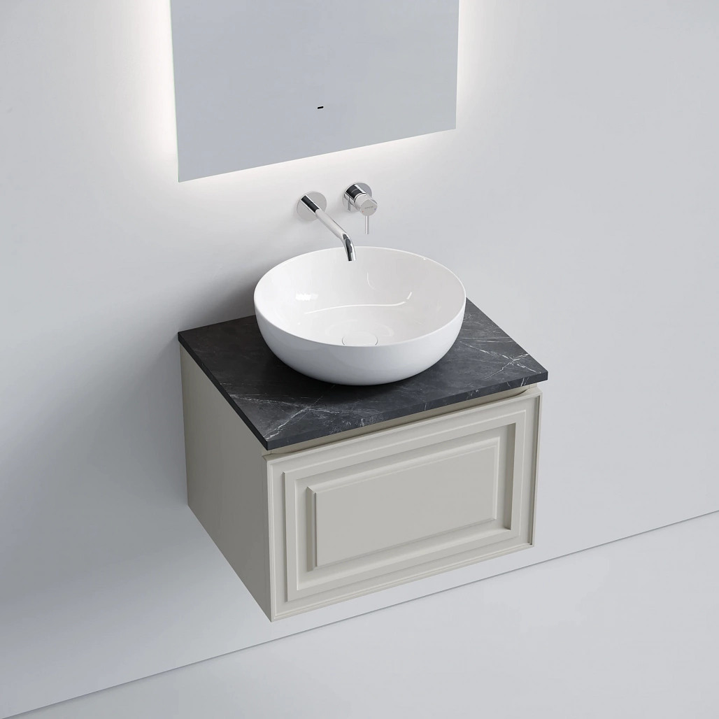 Тумба под столешницу Sancos Самая / Very 59x44,5x40,6 подвесная, бежевый матовый / beige soft, столешница без отверстия под смеситель, черное небо / black sky — МЕБ009677 — фото 3