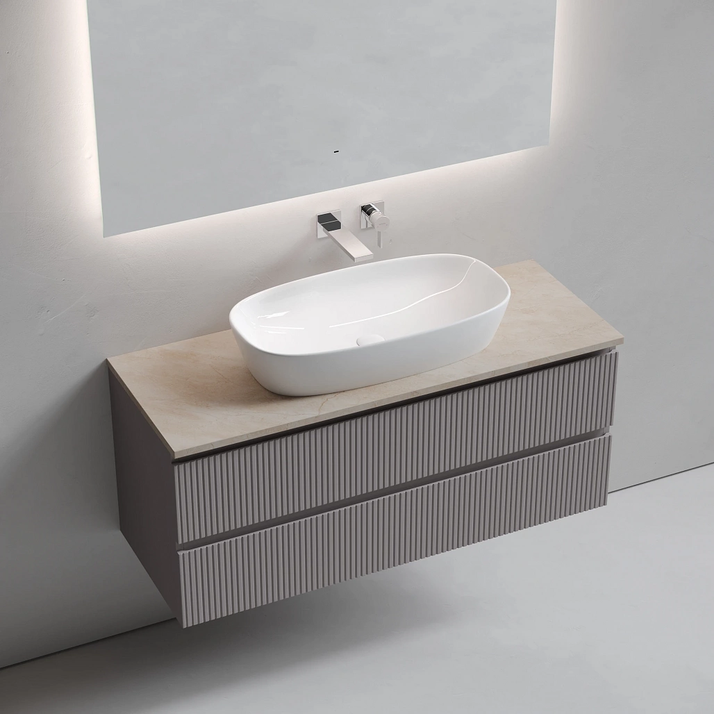 Тумба под столешницу Sancos Сноб T / Snob T 119,5x44,5x50 подвесная, пыльная роза / doha soft, столешница без отверстия под смеситель, креман / kreman — МЕБ009928 — фото 3
