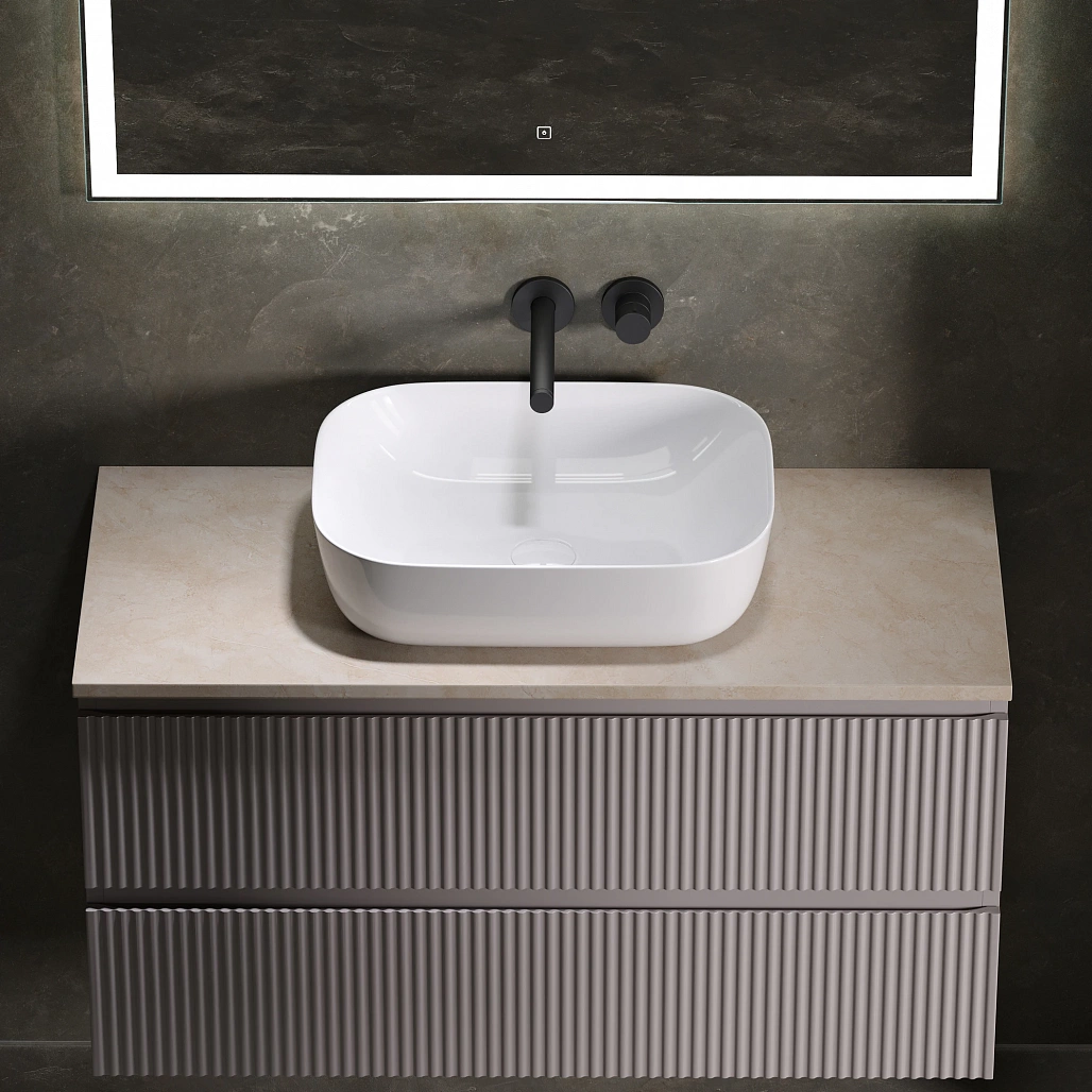 Тумба под столешницу Sancos Сноб Р / Snob R 99,5x44,5x50 подвесная, белый матовый / bianco, столешница без отверстия под смеситель, креман / kreman — МЕБ009762 — фото 2