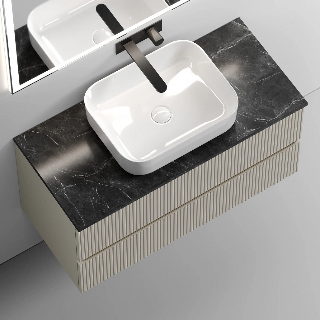 Тумба под столешницу Sancos Сноб T / Snob T 99,5x44,5x50 подвесная, белый матовый / bianco, столешница без отверстия под смеситель, черное небо / black sky — МЕБ009865 — фото 3