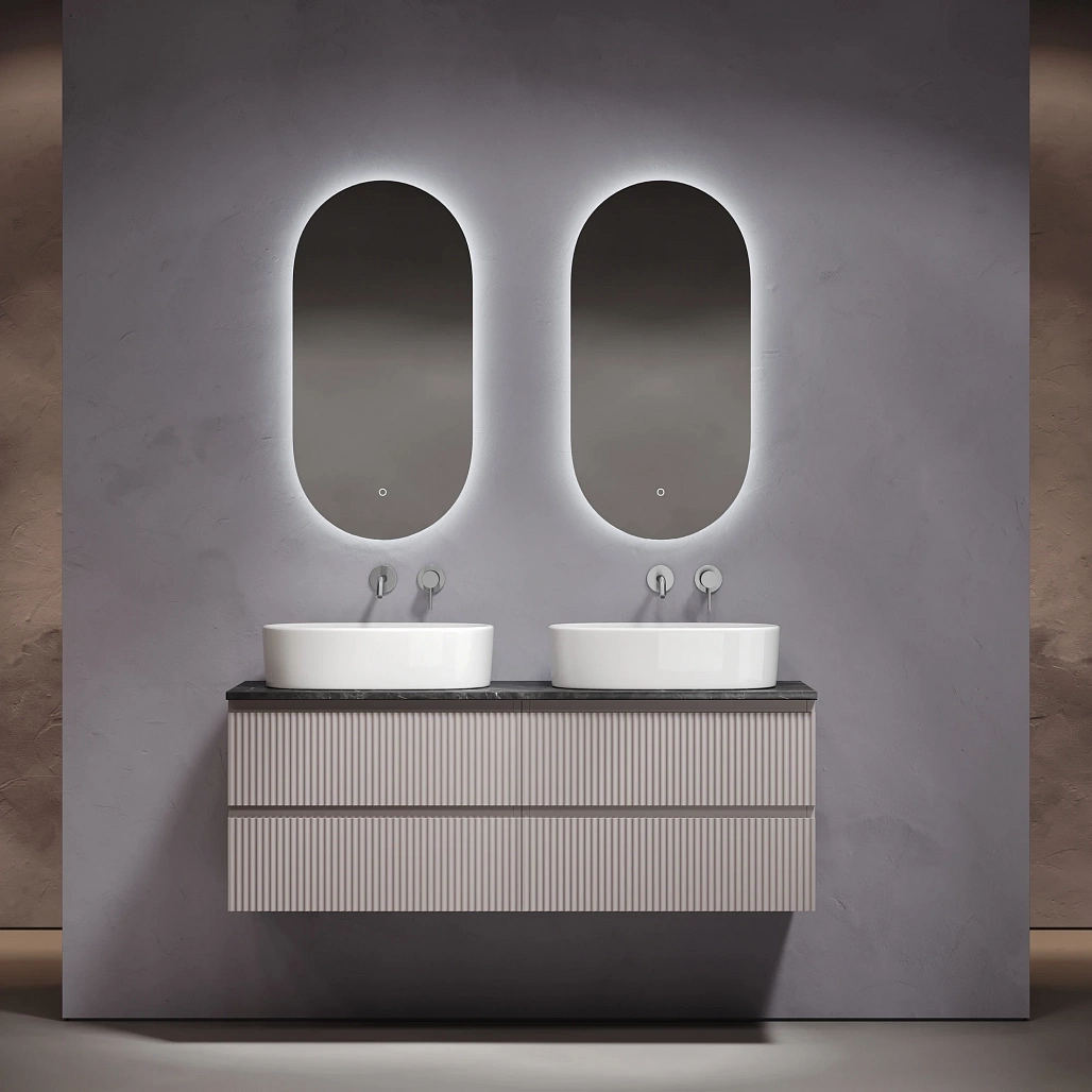 Тумба под столешницу Sancos Сноб Р / Snob R 69x44,5x50 подвесная, пыльная роза / doha soft, столешница 140 см, без отверстия под смеситель, черное небо / black sky — МЕБ009845 — фото 2
