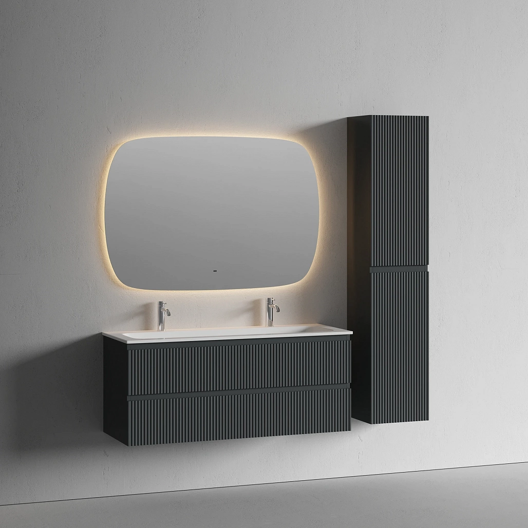 Тумба под раковину Sancos Сноб Р / Snob R 119,5x44,5x50 подвесная, два ящика, темный антрацит матовый — МЕБ009128 — фото 8