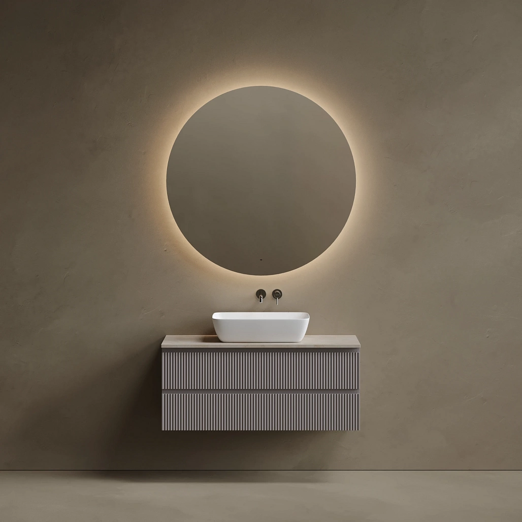 Тумба под столешницу Sancos Сноб Р / Snob R 119,5x44,5x50 подвесная, пыльная роза / doha soft, столешница без отверстия под смеситель, креман / kreman — МЕБ009836 — фото 2