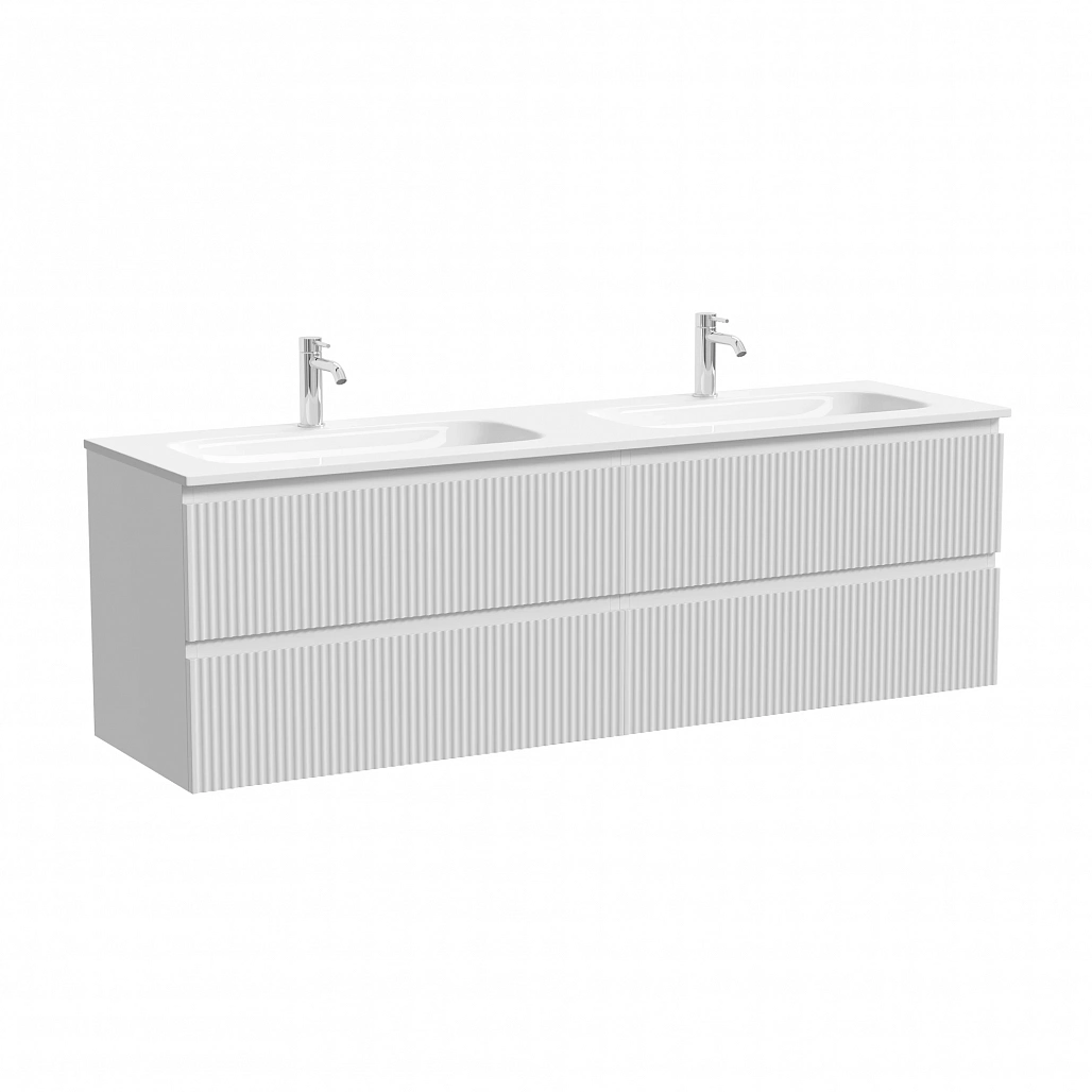 Тумба под раковину Sancos Сноб Р / Snob R 79x44,5x50 подвесная, два ящика, раковина 160 с отверстием под смеситель, белый матовый / bianco — МЕБ009325 — фото 1