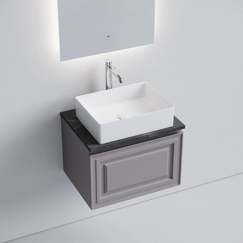 Тумба под столешницу Sancos Самая / Very 59x44,5x40,6 подвесная, пыльная роза / doha soft, столешница с отверстием под смеситель, черное небо / black sky — МЕБ009727 — фото 3