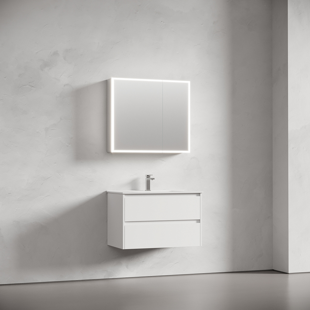 Зеркальный шкаф Sancos Реформа / Evoke 80x70 светодиодная подсветка, корпус из алюминия, розетка 220V, разъемы USB и Type-C, бесконтактное управление, серый — МЕБ010313 — фото 2