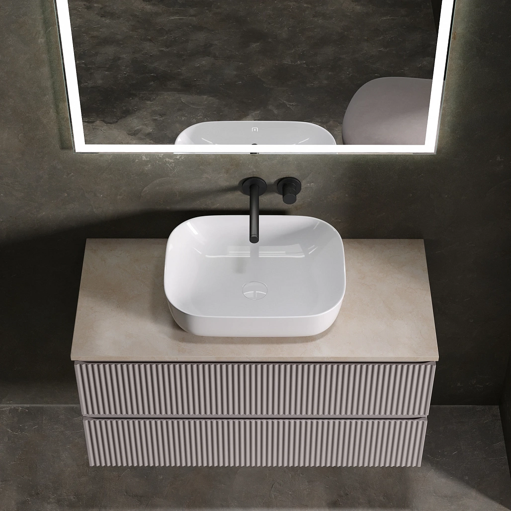 Тумба под столешницу Sancos Сноб Р / Snob R 99,5x44,5x50 подвесная, белый матовый / bianco, столешница без отверстия под смеситель, креман / kreman — МЕБ009762 — фото 3