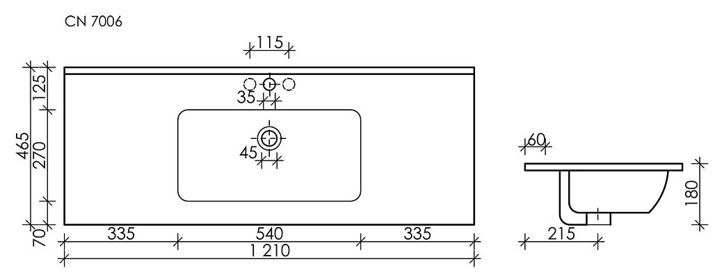 Схема Раковина накладная Ceramicanova Элемент (Element) черный матовый 1210x465x180 мм, CN7006MB