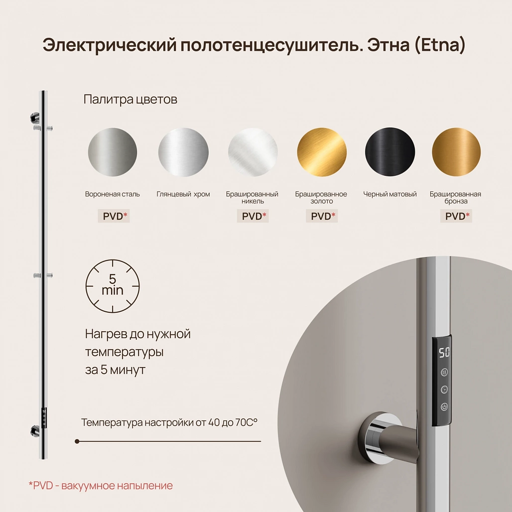 Полотенцесушитель электрический Sancos Этна / Etna SC13001CH 150x3 I-образный, хром